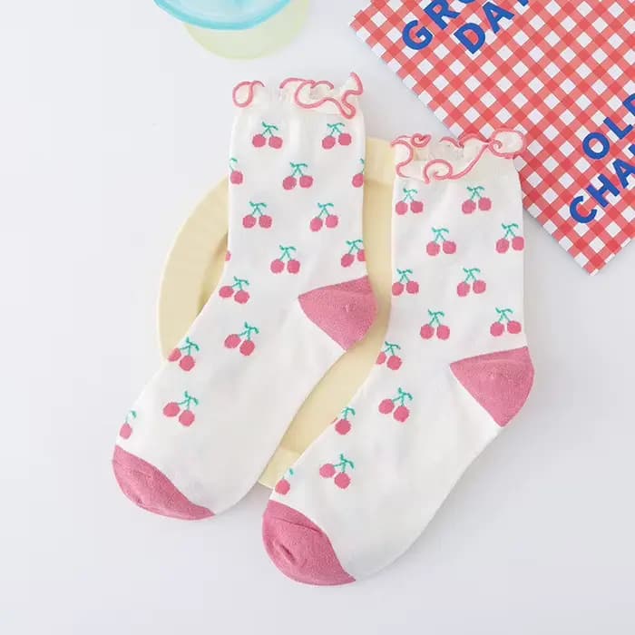 Chaussettes amusantes en coton à volants pour femmes, chaussettes mignonnes et joyeuses, en coton, a