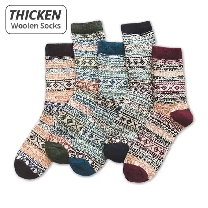 5 paires de chaussettes d'hiver pour hommes, chaussettes en laine épaisses, chaudes, Style rétro, co