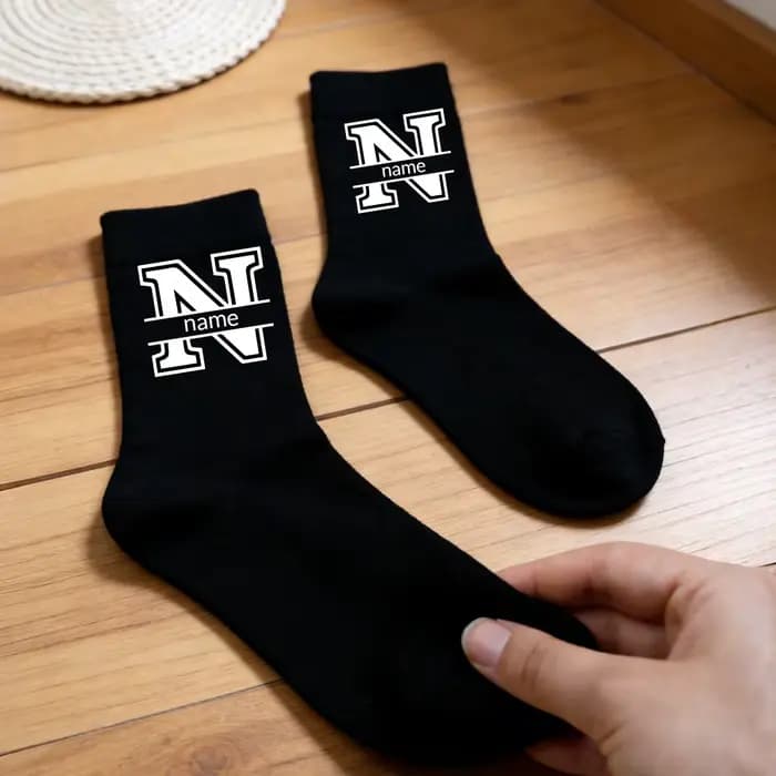 Chaussettes noires avec texte personnalisé, chaussettes personnalisées pour hommes, chaussettes pour