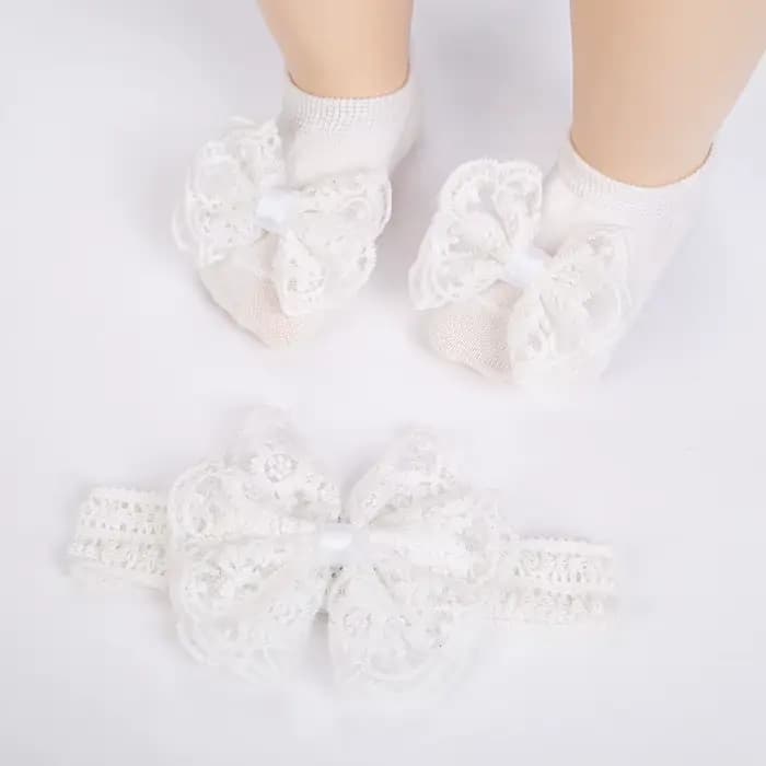 3 pièces/ensemble crème dentelle bébé bandeaux et chaussettes nouveau-né princesse filles large stra