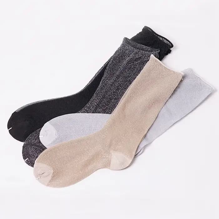 4 paires de chaussettes en soie argentée pour femmes, sexy, brillantes, style coréen, design de luxe