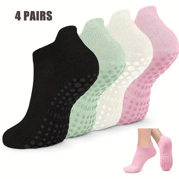 4 paires de chaussettes Pilates antidérapantes pour femmes, chaussettes athlétiques de Yoga pour Bar
