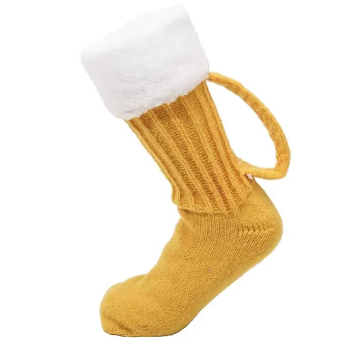Femmes hiver doux drôle sommeil chaussettes de sol 3D tasse de bière chaussettes tricotées hommes re