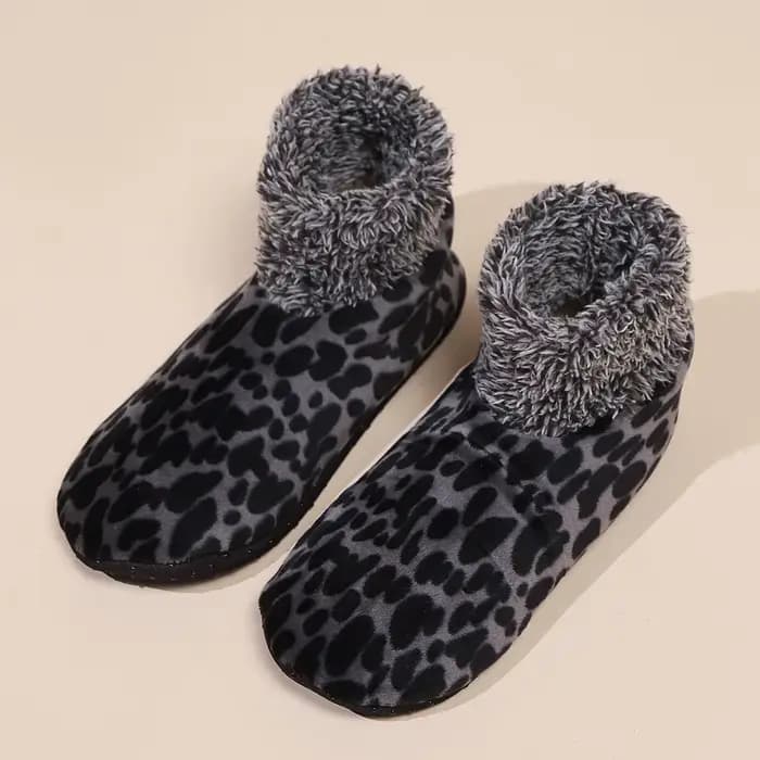 Chaussettes de sol imprimées léopard pour hommes et femmes, chaussettes chaudes pour la maison, chau