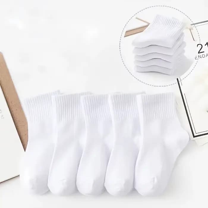Ensemble de 5 pièces de chaussettes mi-mollet pour enfants, couleur unie noir et blanc, mélange de p