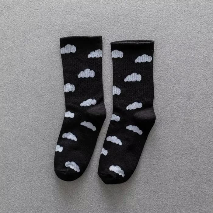 Chaussettes de sport confortables en coton pour femmes, Style collège, ciel bleu, nuages, Style coré