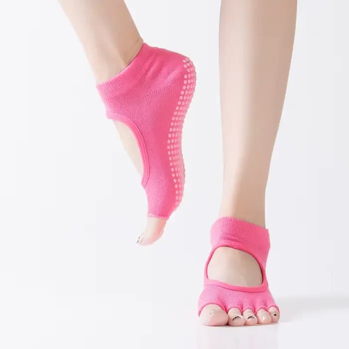 Chaussettes de Pilates dos nu à cinq orteils pour femmes, antidérapantes, pour Fitness, entraînement