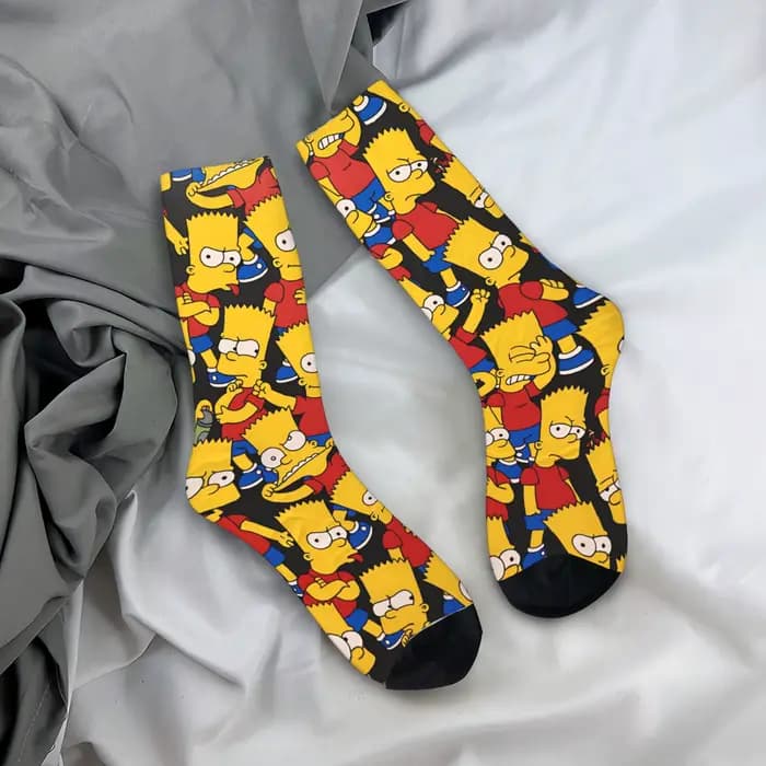Chaussettes Bart des Simpsons, chaussettes graphiques antidérapantes pour adultes, chaussettes respi