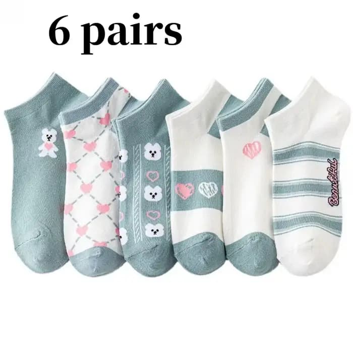 6/12 Paar Socken Frühjahr blaue wei oder Baumwolle Socken Frauen Cartoon Knöchel Socken Mädchen Sock