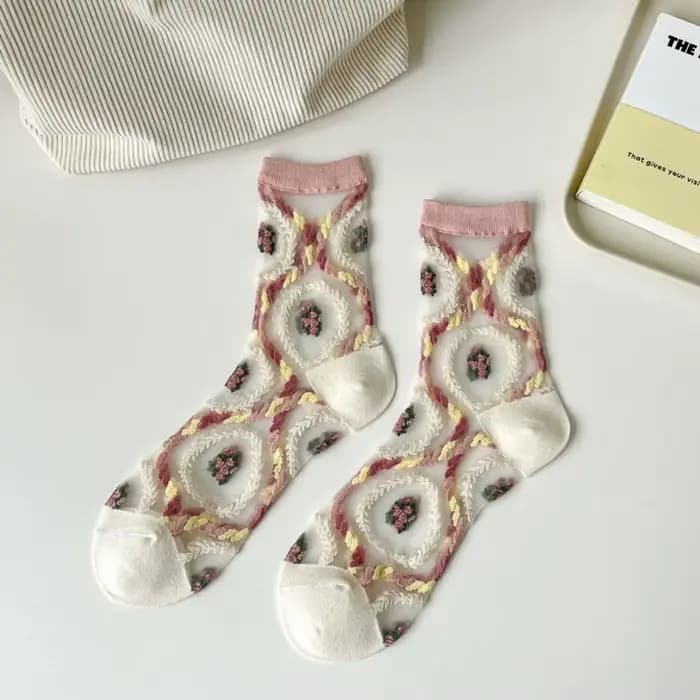 Chaussettes en dentelle transparente respirante pour femmes, chaussettes carillon décontractées, sty
