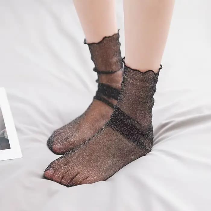 Chaussettes respirantes à paillettes brillantes élastiques pour femmes, chaussettes fines, chaussett