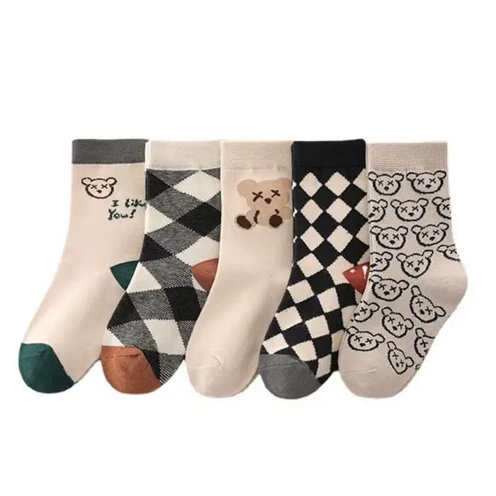 5 paires/lot mignon ours Plaid bébé chaussettes printemps automne doux coton enfants moyen Tube chau