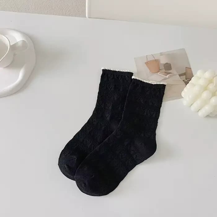 Chaussettes pour femmes à bordure fleurie, mode printemps-été, chaussettes respirantes mi-mollet, en