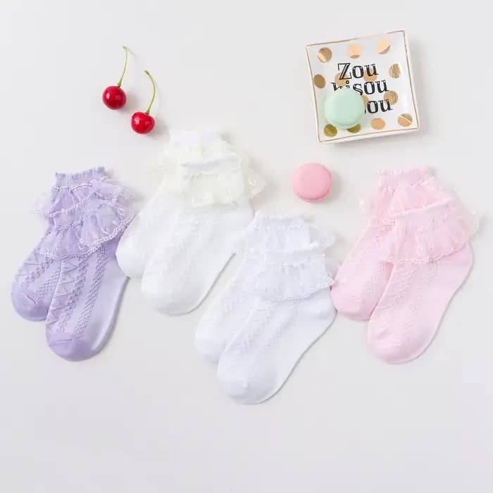 4 paires de chaussettes à volants en dentelle pour filles, respirantes, confortables, adorables, Sty
