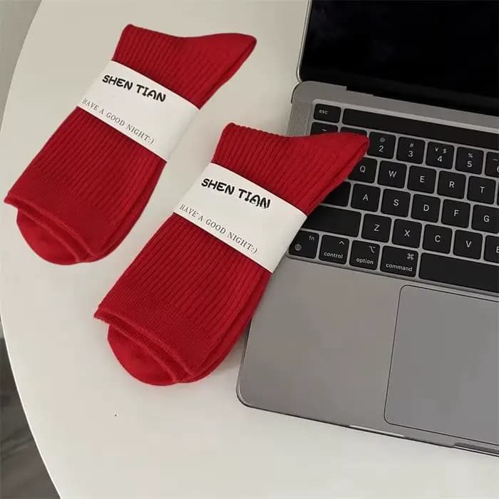 2 paires de chaussettes de Couple rouges pour hommes et femmes, chaussettes en coton pour nouvel an
