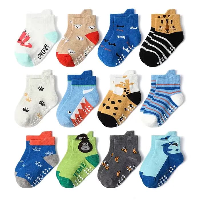 6 paires de chaussettes pour enfants, chaussettes de sol antidérapantes en coton à motif d'animaux d