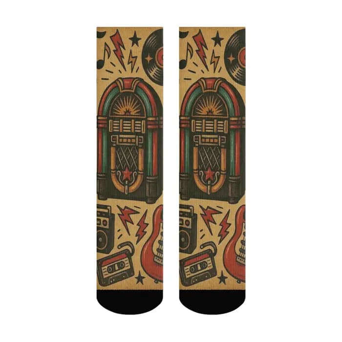 Chaussettes pour hommes imprimées style rock rétro américain, chaussettes décontractées imprimées mu