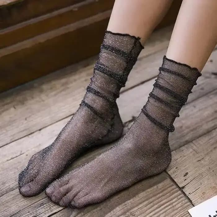 Chaussettes fines à paillettes dorées et argentées, nouvelle mode, transparente, niche, rétro, collè