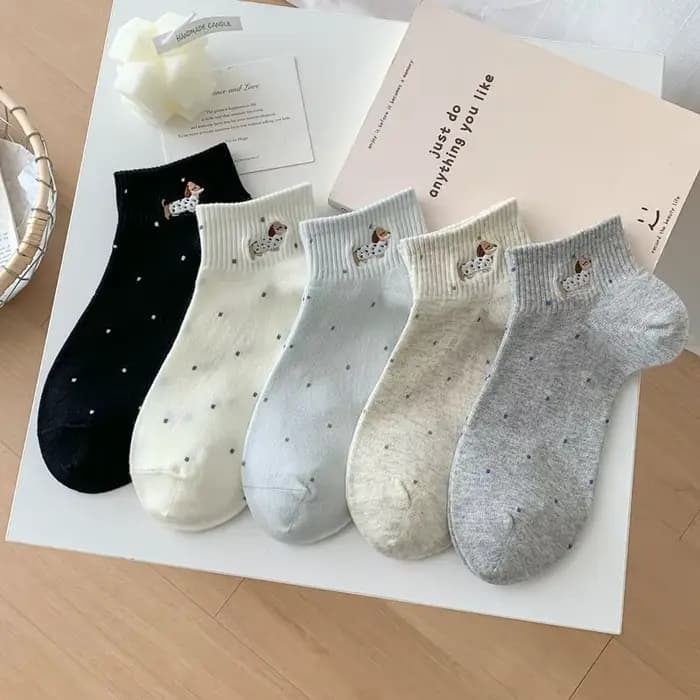 5 paires de chaussettes basses pour femmes, motif jacquard Teckel, style preppy, respirantes, fines,