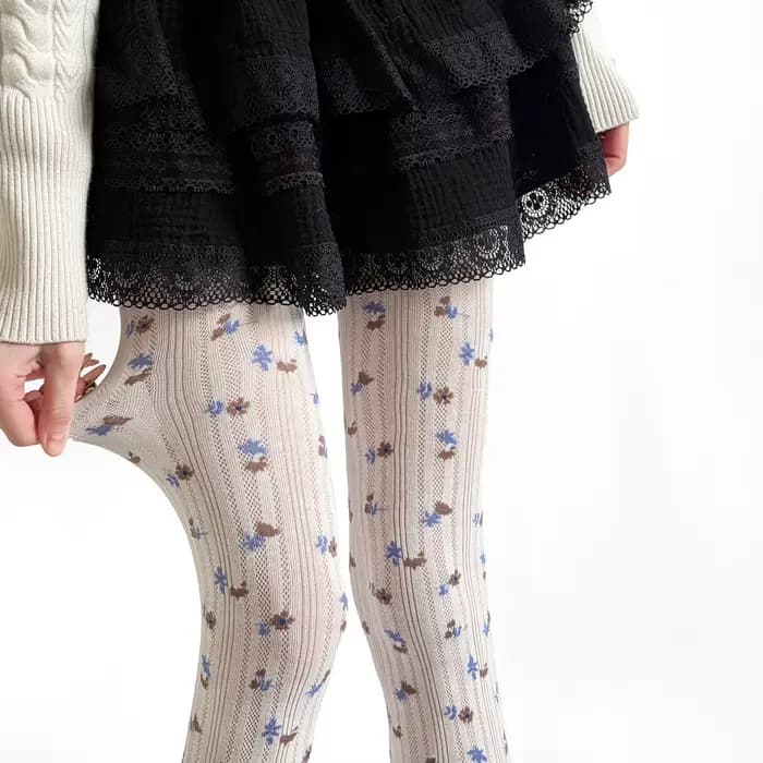 Collants imprimés floraux pour femmes, motif vertical rétro, jacquard floral, lingerie, bas, collant