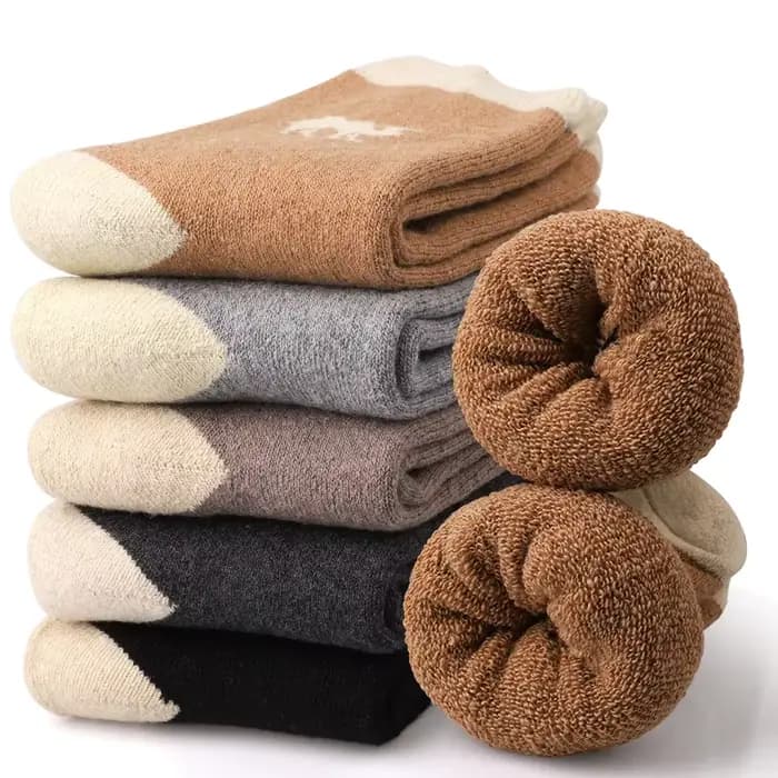 5 paires de chaussettes en laine épaisse pour hommes, chaussettes de sport thermiques à mi-tube, de