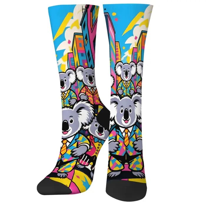Pop Cartoon Happy Koala Chaussettes pour hommes Nouveauté Chaussettes drôles Style Harajuku Unisexe