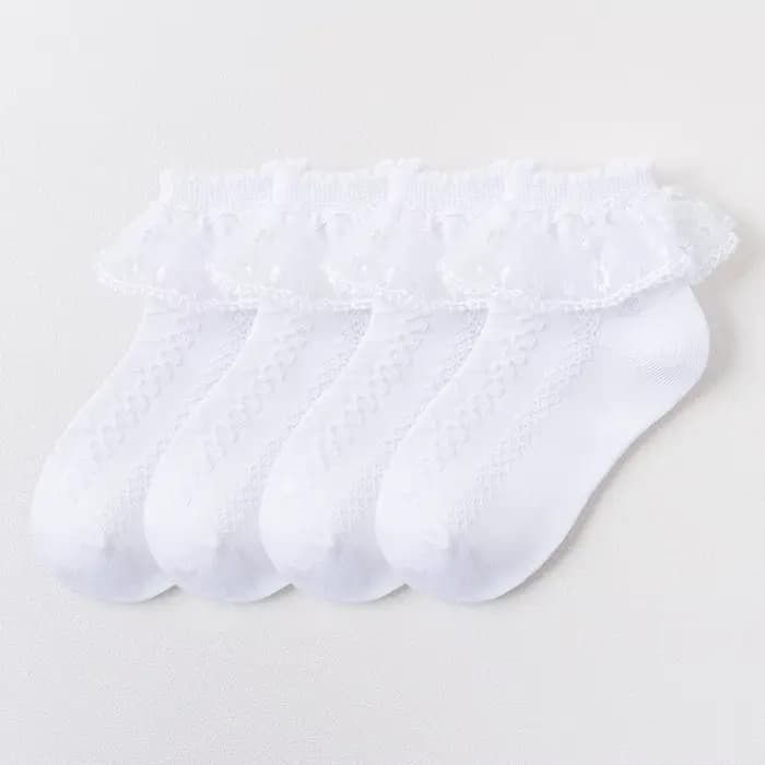 4 paires de chaussettes à volants en dentelle pour filles, respirantes, confortables, adorables, Sty