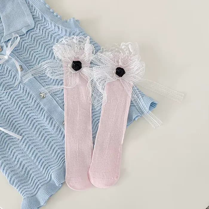 Chaussettes en coton pour filles de 3 à 12 ans, chaussettes hautes en dentelle pour enfants, chausse