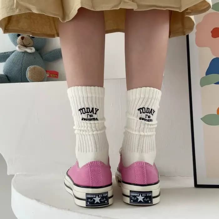 Chaussettes drôles coton broderie lettre aujourd'hui je suis génial japon coréen chaussettes de créa