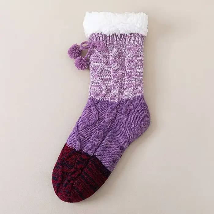 Chaussettes épaisses et chaudes en laine d'agneau, Tube moyen, couleur assortie, mignonnes boules de