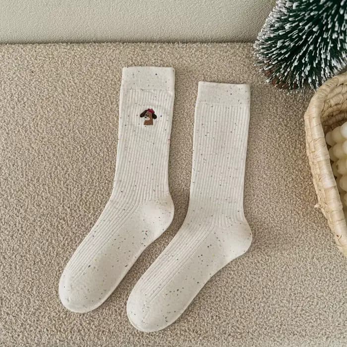 Chaussettes tendance pour femmes avec broderie de bonhomme de neige de Noël à pois, motif animal de