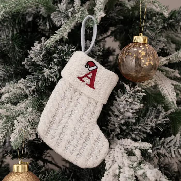 Chaussettes tricotées brodées de lettres de noël, décoration de noël pour la maison, pendentif d'arb