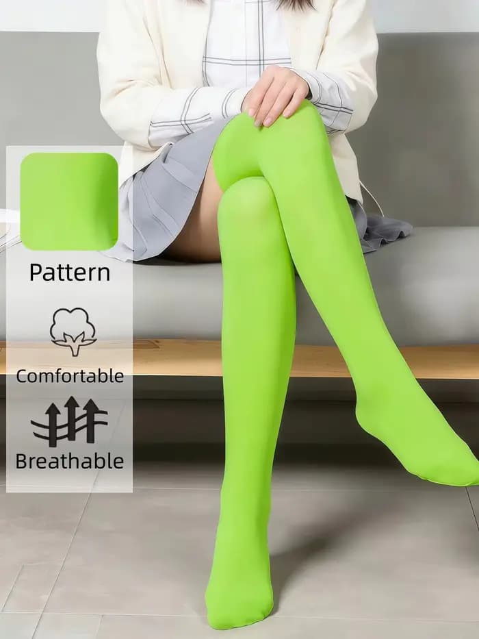 Chaussettes hautes vert néon pour femmes - Bas opaques au-dessus du genou, chaussettes longues douce