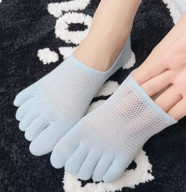 Chaussettes pour femmes printemps été couleur unie maille cinq doigts chaussettes cheville chaussett