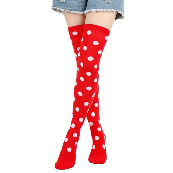 Cuisse haute chaussette femmes Dot rayé bas dames Kawaii drôle filles blanc longue au-dessus du geno