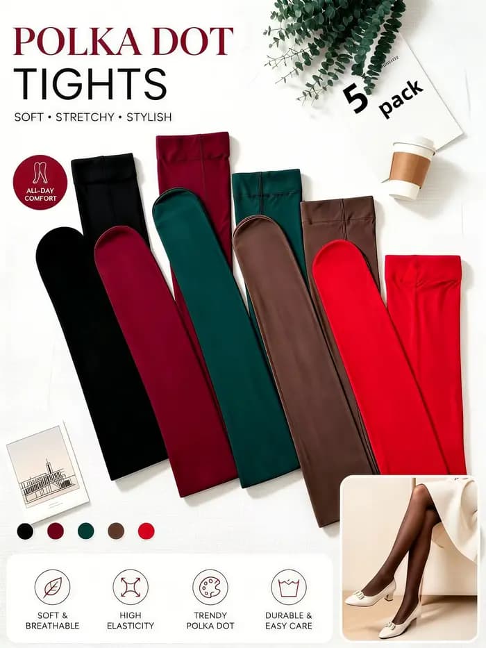 5 paires de collants en velours mat uni, ultra doux, très extensibles, rétro, polyvalents, basiques,