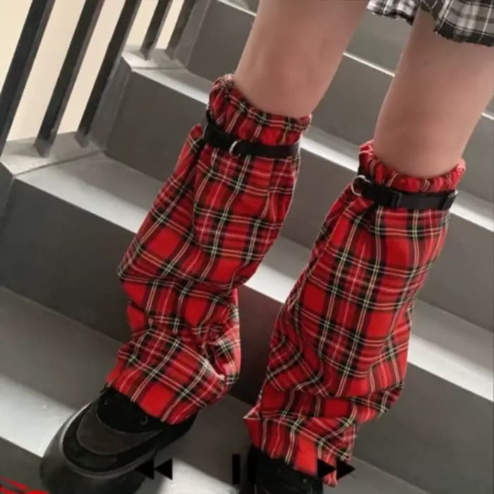 Jambières à carreaux rouges pour femmes, Style Y2K, Patch pour dames, Streetwear, mode, manches de p