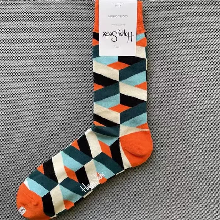 HAPPY SOCKS pour hommes à motifs de diamants Chaussettes mi-mollet évacuant l'humidité en pur coton