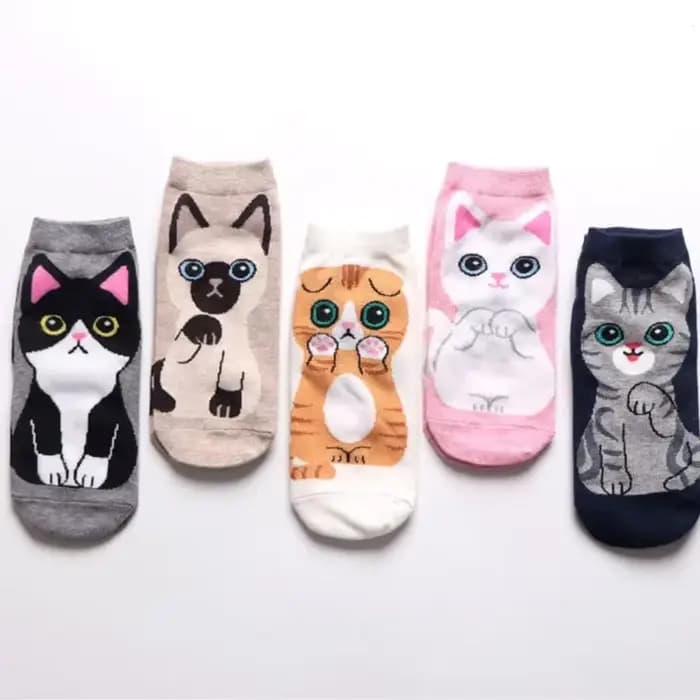 5/10 paires/ensemble chaussettes de cheville chat mignon dessin animé pour femmes respirant parfait