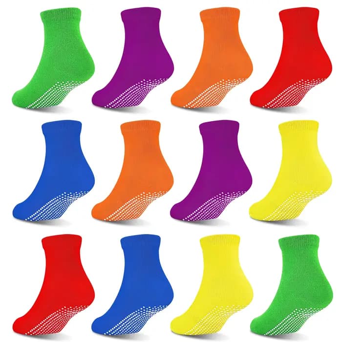 12 paires de chaussettes mi-mollet antidérapantes pour enfants de 0 à 10 ans, adaptées à l'école, à