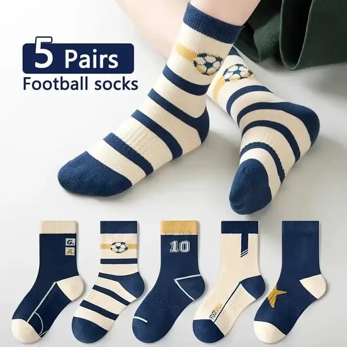 5 paires de chaussettes pour enfants garçons, chaussettes confortables en coton à motif de Football,