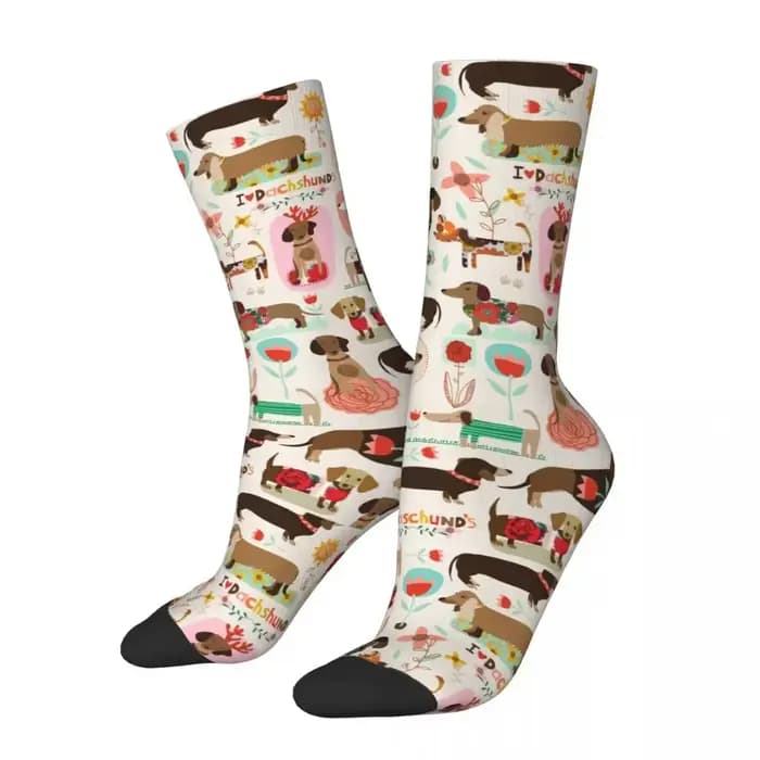 Heureux drôle hommes chaussettes décontracté teckel chaussette cadeau pour Animal chien amoureux Spo