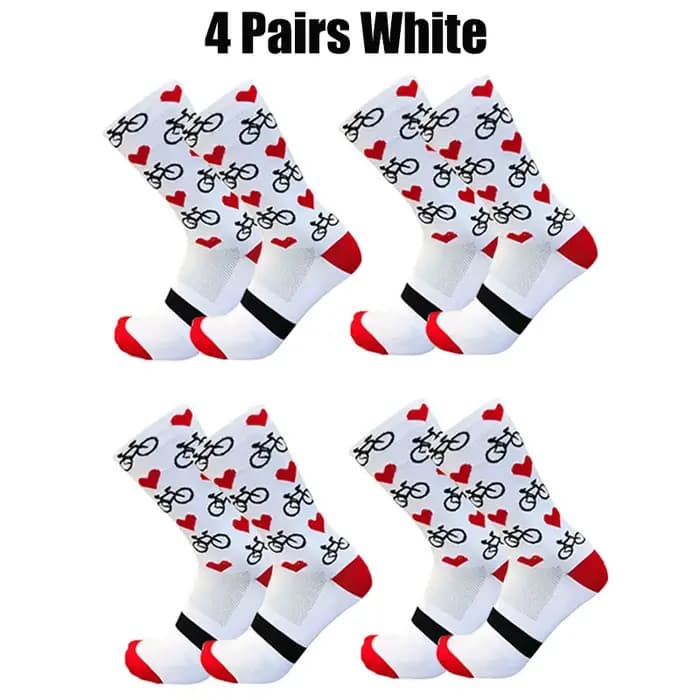 4 paires de chaussettes de cyclisme pour hommes et femmes, motif de vélo, maille respirante, chausse