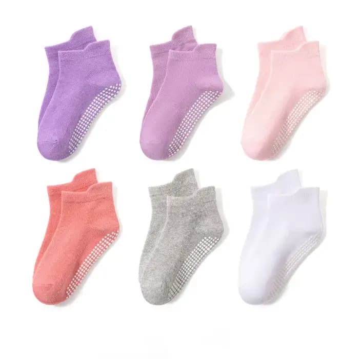 6 paires de chaussettes antidérapantes pour enfants de 0 à 5 ans, avec poignée, pour petites filles