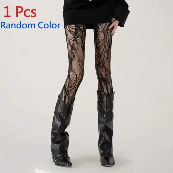 1/2 Pcs Collants en dentelle française ajourée à motif floral, style filet de pêche, ultra-fins, res