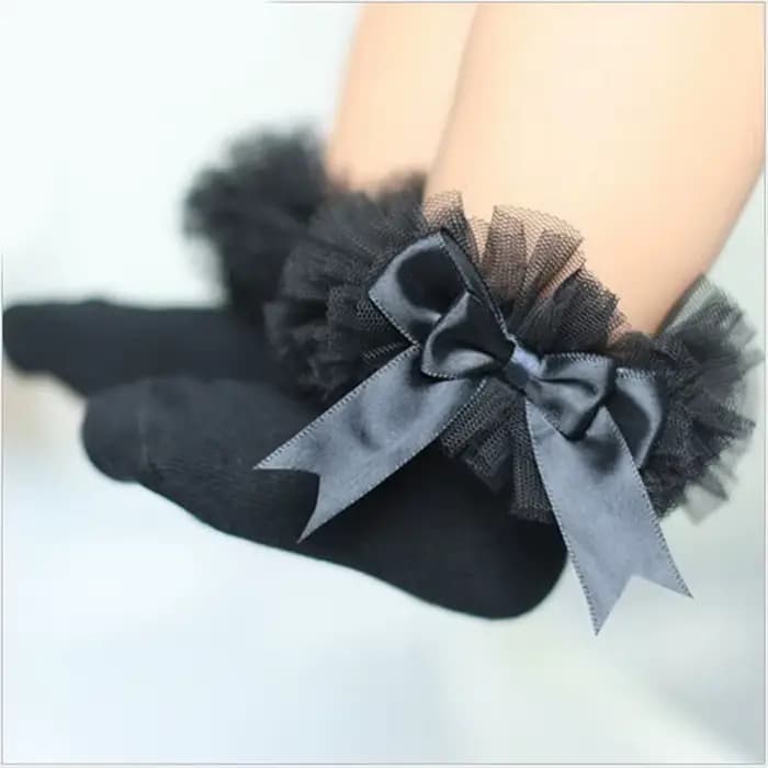 Chaussettes bébé fille avec nœud papillon dentelle à volants princesse chaussette en coton avec ruba
