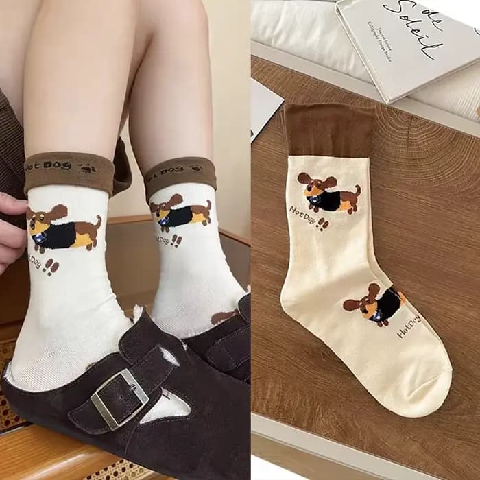 Dessin animé saucisse chien Tube moyen chaussettes drôle teckel motif Animal coton chaussettes autom