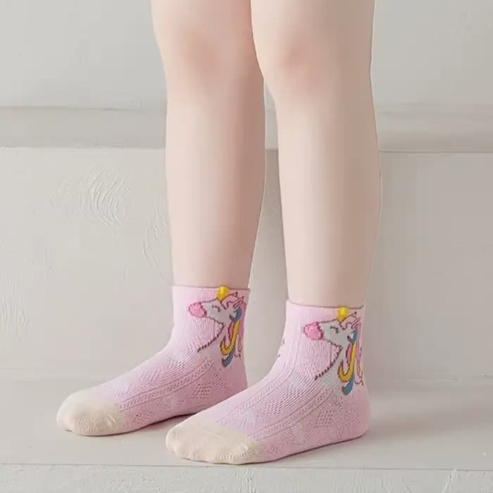 5 chaussettes pour filles à double maille, design licorne avec colle, tube court antidérapant, pour