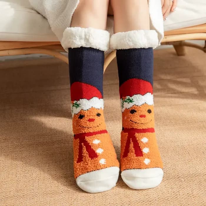 Chaussettes chaudes de noël et d'hiver pour femmes, pingouin en peluche douce, pantoufles de sol san