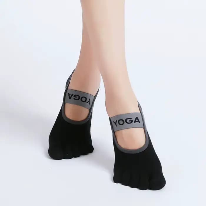 Chaussettes à bandes antidérapantes en coton pour femmes, pour exercice, Fitness, Pilates, à cinq or